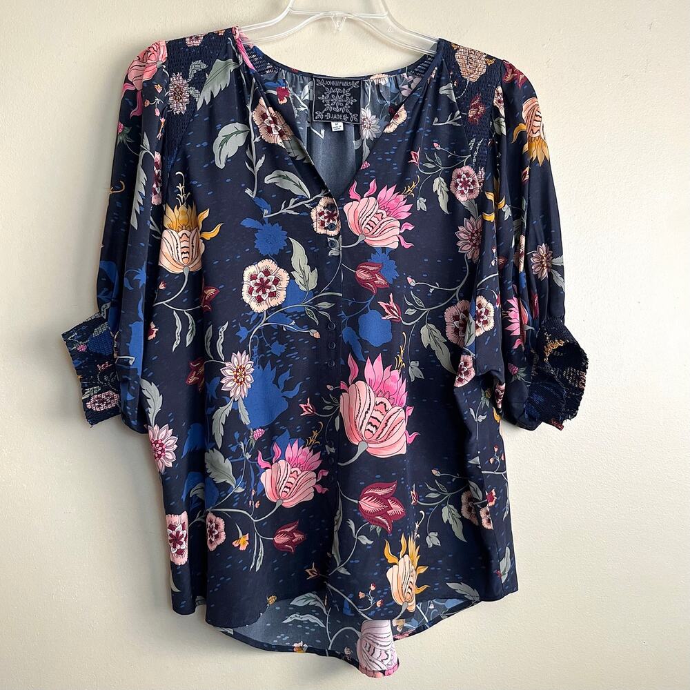Johnny Was Jade Floral Silk Top